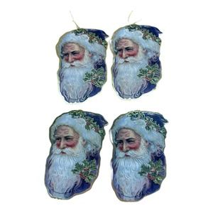 1986 (4) Victorian Santa Portrait Die Cut Cardboard Christmas Reproductions VTG